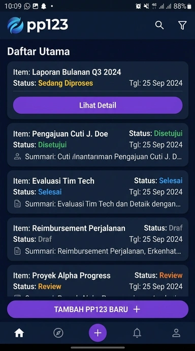 Tampilan halaman daftar pp123